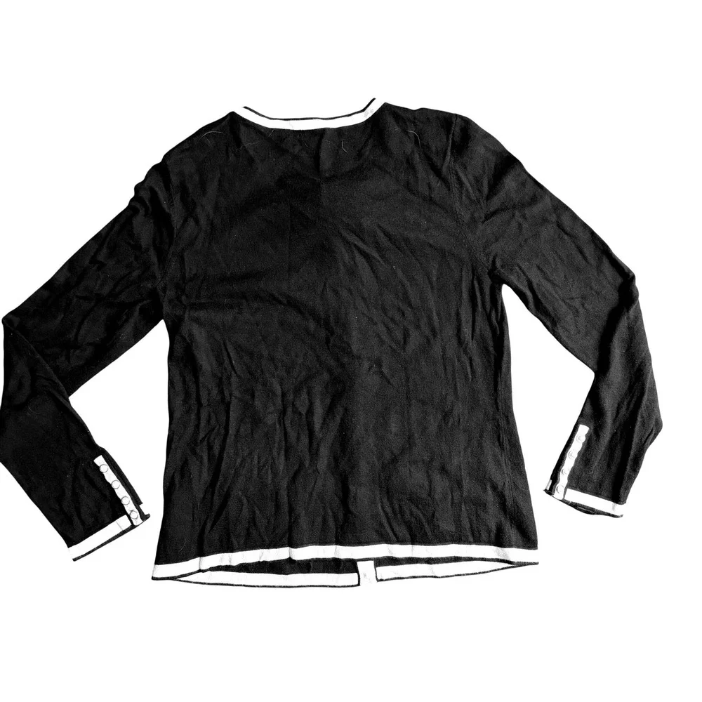 Talbots Womens Black White Bow Accent Cotton Cashmere Cardigan Sweater Size M